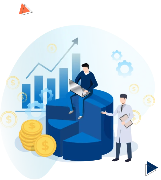 Business growth chart analysis with professionals and financial symbols.