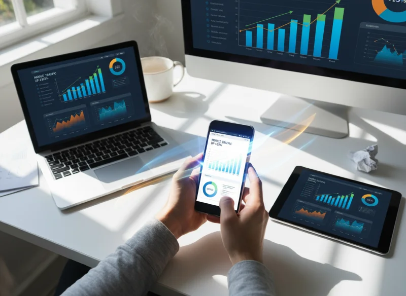 Person analyzing graphs on digital devices.